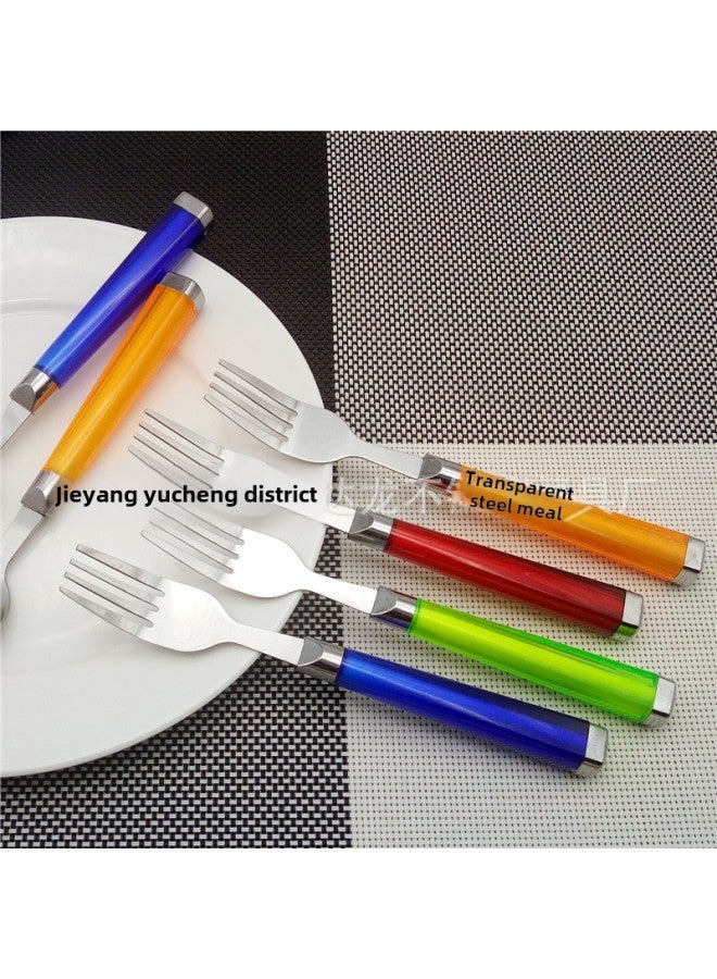 Stainless Steel Children's Tableware Cute Creative Color Handle Spoon Fork Baby Food Supplemental Spoon Set-Specifications:Yellow Spoon - Image 2