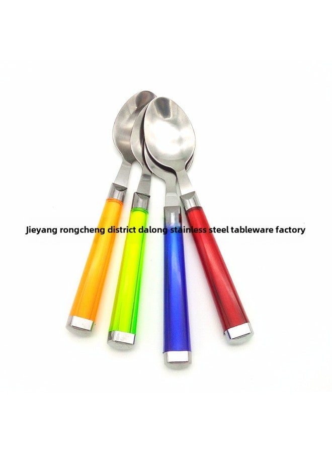 Stainless Steel Children's Tableware Cute Creative Color Handle Spoon Fork Baby Food Supplemental Spoon Set-Specifications:Yellow Spoon - Image 4