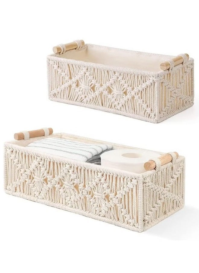 LIMOS Macrame Storage Baskets Boho Decor Box Handmade Woven Decorative Countertop Toilet Tank Shelf Cabinet Organizer for Bedroom Nursery Livingroom Home, Set of 2  - Image 1