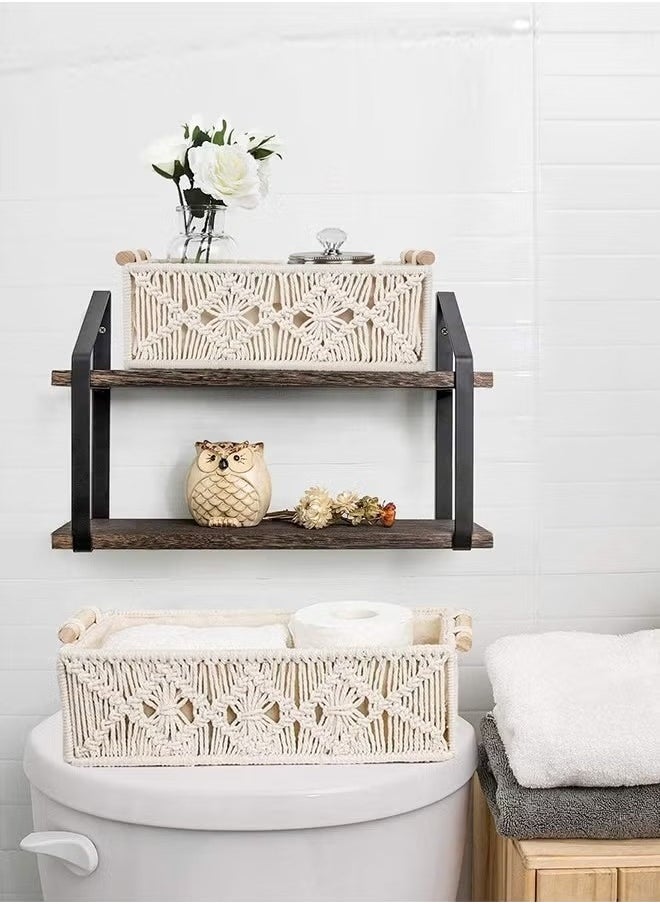 LIMOS Macrame Storage Baskets Boho Decor Box Handmade Woven Decorative Countertop Toilet Tank Shelf Cabinet Organizer for Bedroom Nursery Livingroom Home, Set of 2  - Image 2