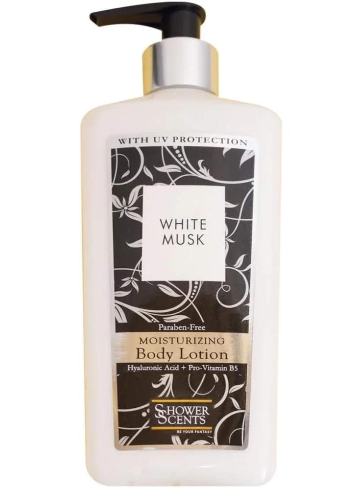 Shower Scents Shower Scents White Musk Paraben-Free Moisturizing Body Lotion with Hyaluronic Acid, Pro-Vitamin B5, Vitamin E and UV Protection 312ml