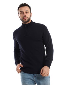 Andora Hips Length Knitted Zipper Closure Navy Blue Sweater  - Image 2