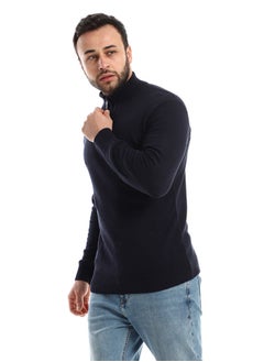 Andora Hips Length Knitted Zipper Closure Navy Blue Sweater  - Image 3