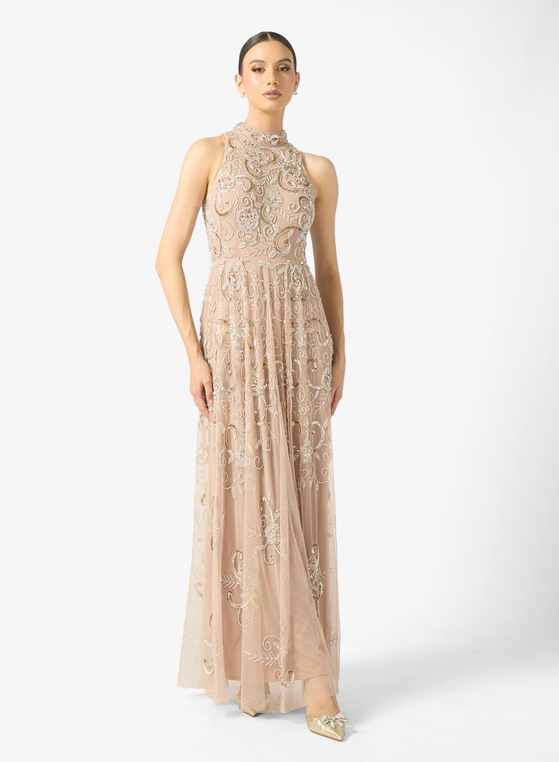 بيوت فستان ماكسي بحمالات مزين بالترتر من رينا - Image 1