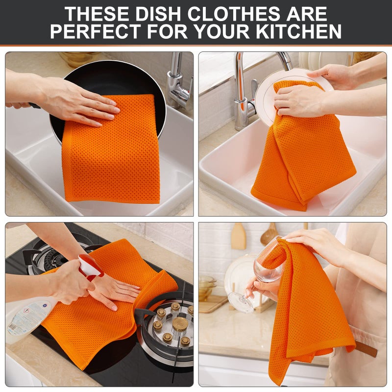 Kitinjoy Kitinjoy 100% Cotton Waffle Weave Kitchen Towels  4-Pack Super Soft and Absorbent Kitchen Dish Towels for Drying Dishes  Kitchen Hand Towels  13 in x 28 in  Orange  - Image 3