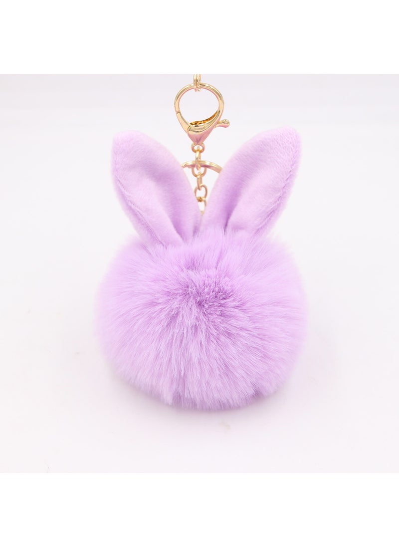Generic Cute Rabbit Ear Pompom Keychain Wine Red  - Image 2