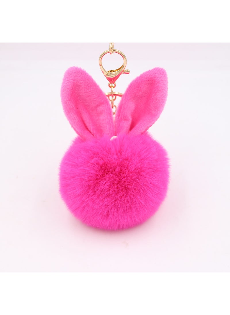 Generic Cute Rabbit Ear Pompom Keychain Wine Red  - Image 3