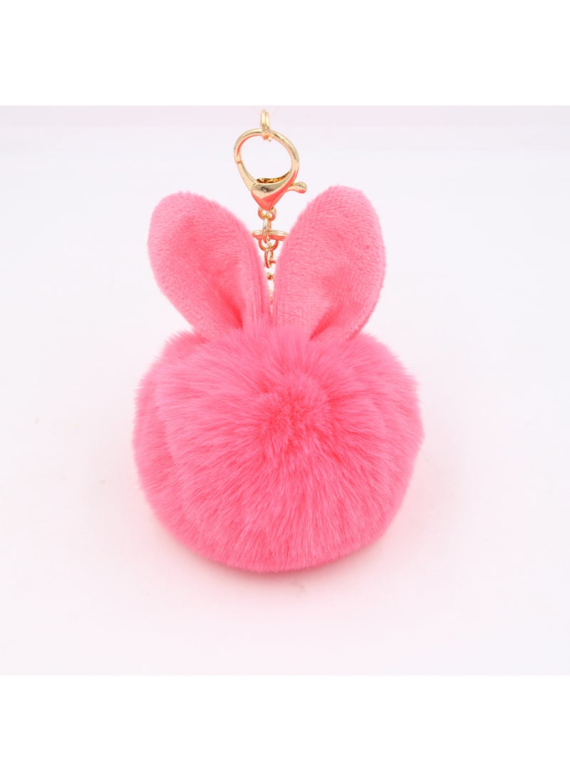 Generic Cute Rabbit Ear Pompom Keychain Wine Red  - Image 4