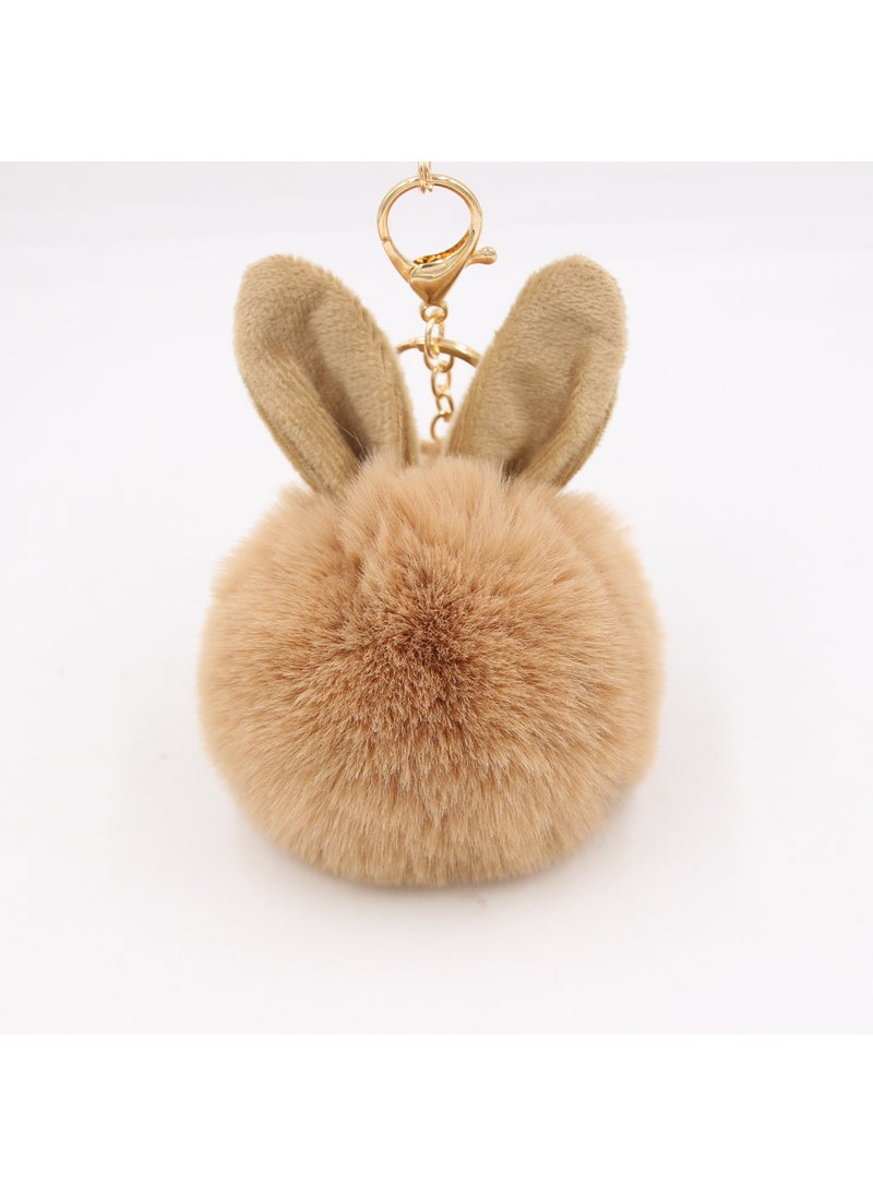 Generic Cute Rabbit Ear Pompom Keychain Wine Red  - Image 5