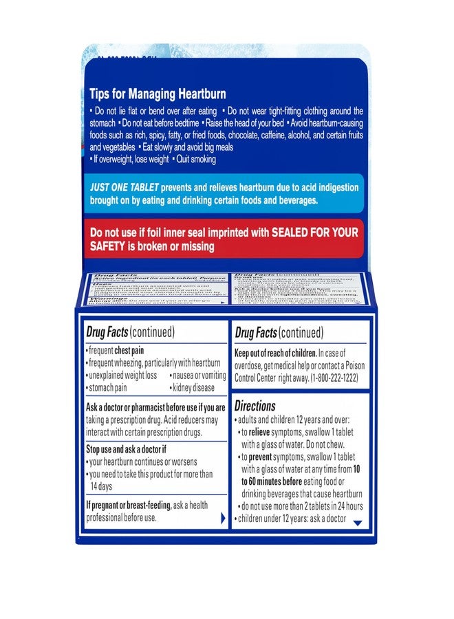 Pepcid AC Maximum Strength Heartburn Relief Tablets, OTC Medicine Prevents & Relieves Heartburn Due to Acid Indigestion & Sour Stomach, 20mg Famotidine Acid Reducer, ICY Cool Mint, 40 ct - Image 5