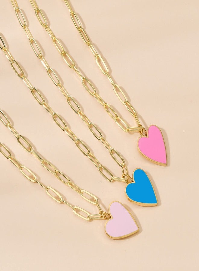 AULSIEY Blue Heart Necklace Preppy Jewelry Necklaces Dainty Layered Paperclip Chain Necklace for Women Stainless Steel Heart Necklaces for Women Mother Daughter - Blue - Image 2
