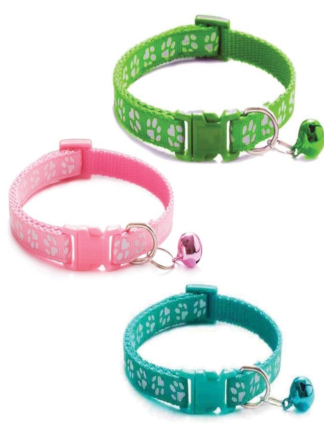 Litvibes Cat Collars Set of 3 with Bell,Kitten & Small Dogs Soft Adjustable Collar Safe,Solid & Protection Breakaway for Cats & Puppies,Cute Kitty with Paw Print-(Green,Light Pink,Turquoise) - Image 1