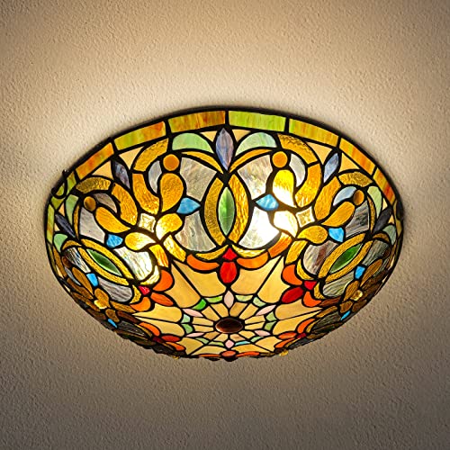 ARTZONE Tiffany Ceiling Lights, 3-Light 16 Inch Stained Glass Flush Mount Ceiling Light for Bedroom, Dining, Living Room, Entryway, Foyer - Image 1