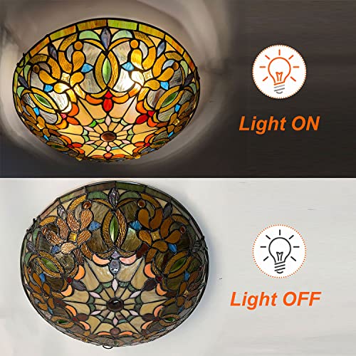 ARTZONE Tiffany Ceiling Lights, 3-Light 16 Inch Stained Glass Flush Mount Ceiling Light for Bedroom, Dining, Living Room, Entryway, Foyer - Image 5