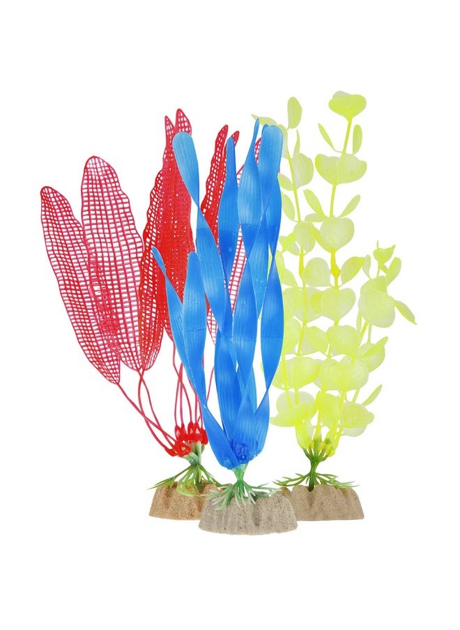 جلو فيش مجموعة نباتات فلورية من GloFish، مكونة من 3 قطع، تحتوي على نباتات أحواض السمك متوسطة الحجم باللون الأصفر، وكبيرة باللون البرتقالي، وكبيرة باللون الأزرق  - Image 3