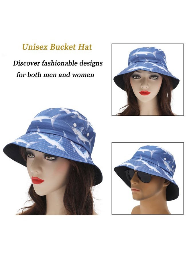 ZLYC Unisex Cute Animal Print Travel Bucket Hat Summer Fisherman Cap (Swordfish Navy)  - Image 2