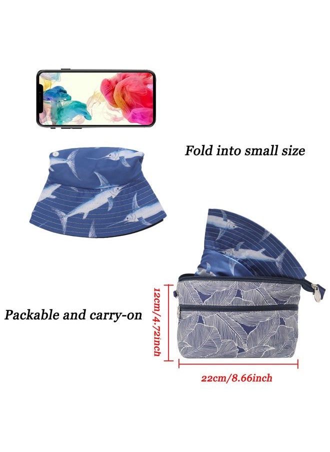 ZLYC Unisex Cute Animal Print Travel Bucket Hat Summer Fisherman Cap (Swordfish Navy)  - Image 5