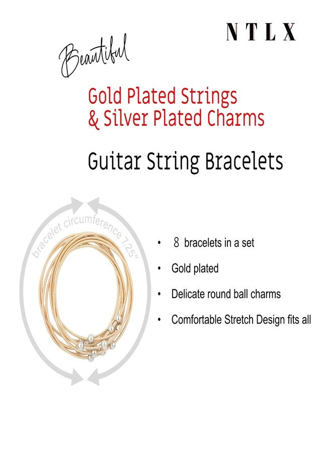 NTLX Guitar String Bracelet - Multi Strand Stackable Stretch Bracelets for Women - Bohemian Boho Bracelets - Music Lovers Fashion - Multi Color Strand Statement Bangles, Silver Cubic Zirconia, no - Image 2