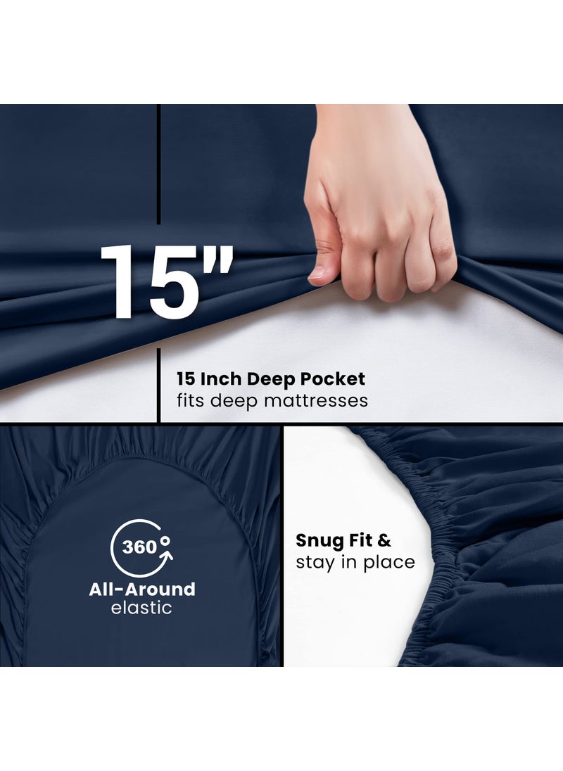 Utopia Bedding Utopia Bedding King Fitted Sheets - Bulk Pack of 2 Bottom Sheets - Soft Brushed Microfiber - Deep Pockets - Shrinkage & Fade Resistant - Easy Care (King  Navy)  - Image 5