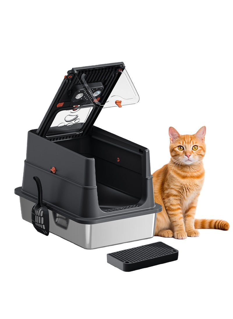 كيدل الفولاذ المقاوم للصدأ قطة القمامة مربع مع غطاء الجوانب العالية معدنية قطة القمامة مربع غير عصا ومكافحة التسرب رائحة مجانية - Image 1