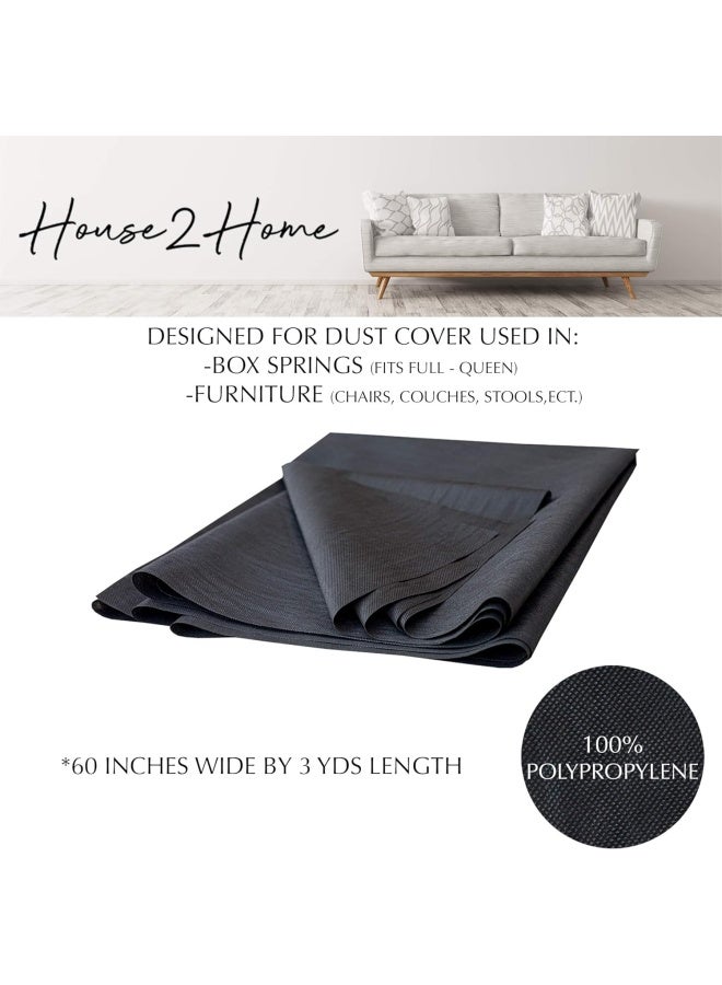 House2Home 60 Inch X 3 Yard Upholstery Black Cambric Dust Cover Fabric Replacement For Sofas, Chairs, Full And Queen Box Spring Foundations, Conceals Frame And Staples Inside Furniture - Image 2