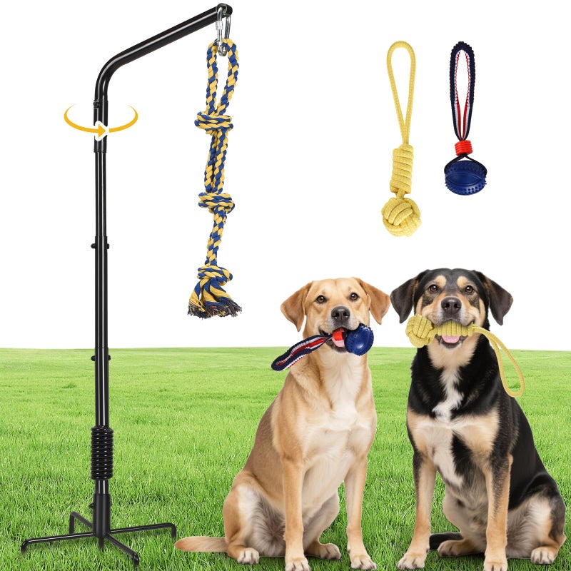 AugFir Tether Outdoor Dog Rope Toy with Strengthen Spring Pole, 3 Kinds Dog Tug of War Toys for Self Play and Interactive in Park, Yard, Lawn Rope, Suitable for Large Medium Small Dogs (Black) - Image 1