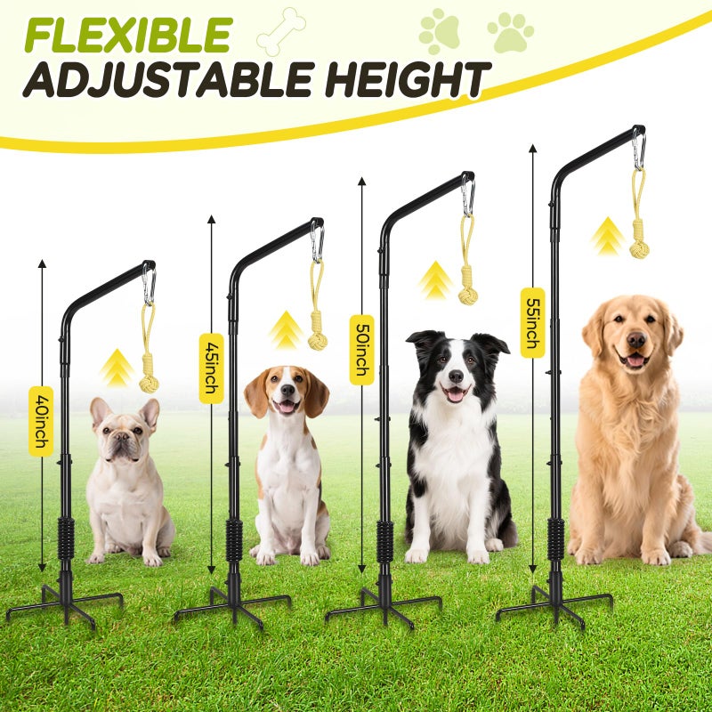 AugFir Tether Outdoor Dog Rope Toy with Strengthen Spring Pole, 3 Kinds Dog Tug of War Toys for Self Play and Interactive in Park, Yard, Lawn Rope, Suitable for Large Medium Small Dogs (Black) - Image 4