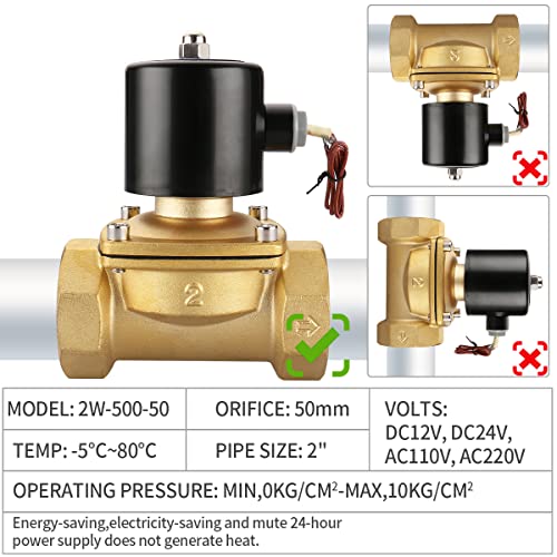 Baomain 2 inch DC 24V Brass Electric Solenoid Valve Water Air NC Valve 2W-500-50 - Image 3
