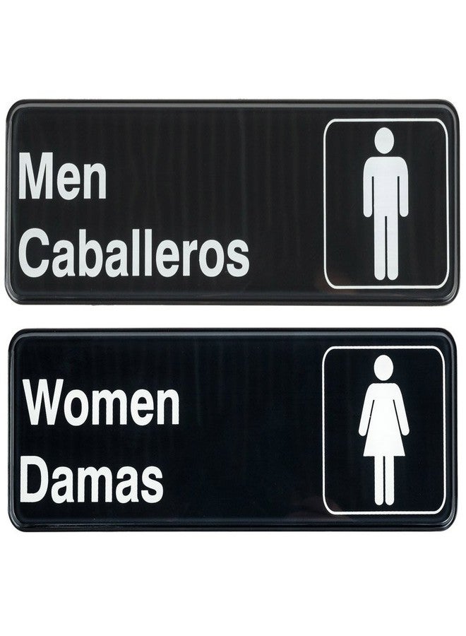 AborenCo Men/Caballeros & Women/Damas Restrooms Signs Set, Toilet Door Plate for Business Restaurant, 3" x 9" - Image 1