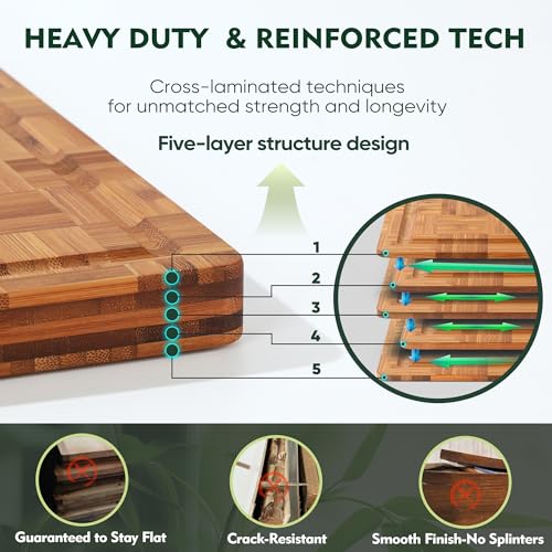 Upassion Heavy Duty Bamboo Cutting Board Set 3 Pack Non Toxic Juice Groove Charcuterie Board Book Wood Cutting Boards for Kitchen Solid End Grain Wood Chopping Board Large Butcher Block - Image 2