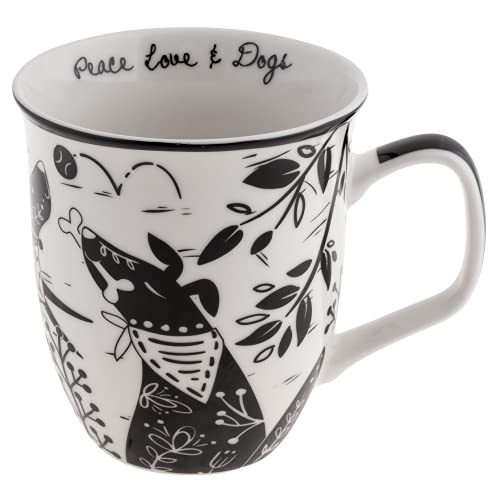 Karma Gifts 16 oz Black and White Boho Mug Dog - Cute Coffee and Tea Mug - Ceramic Coffee Mugs for Women and Men - Image 1