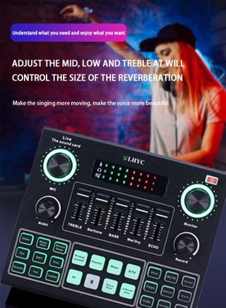 V9 Live Sound Card Audio Mixer للبث المباشر لبطاقة مغير الصوت مع تأثيرات صوتية متعددة - view 2