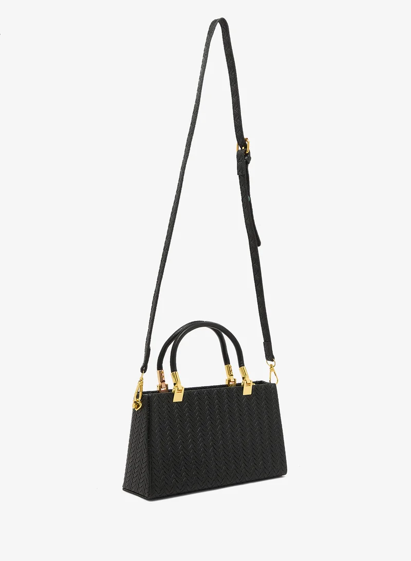 خزانة Black Textured Satchel With Top Handle And Strap