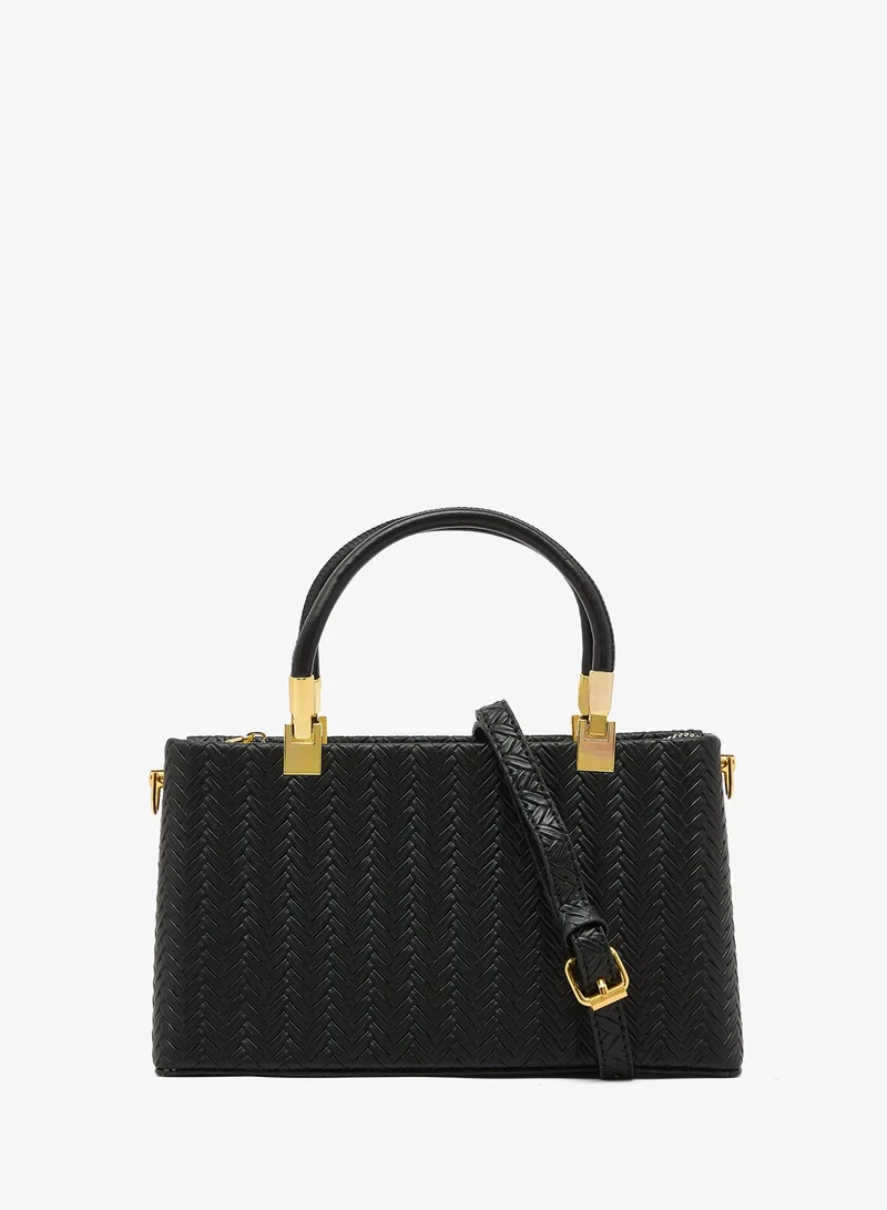 Khizana Black Textured Satchel With Top Handle And Strap
