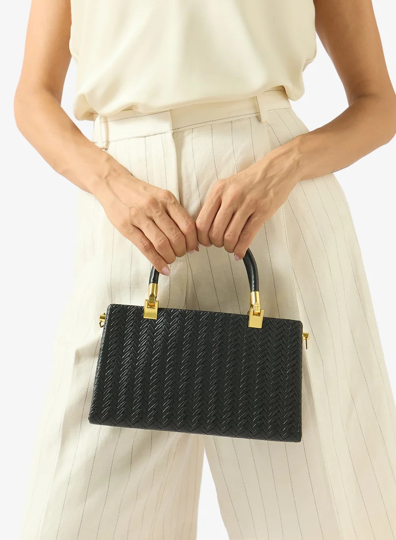 Khizana Black Textured Satchel With Top Handle And Strap