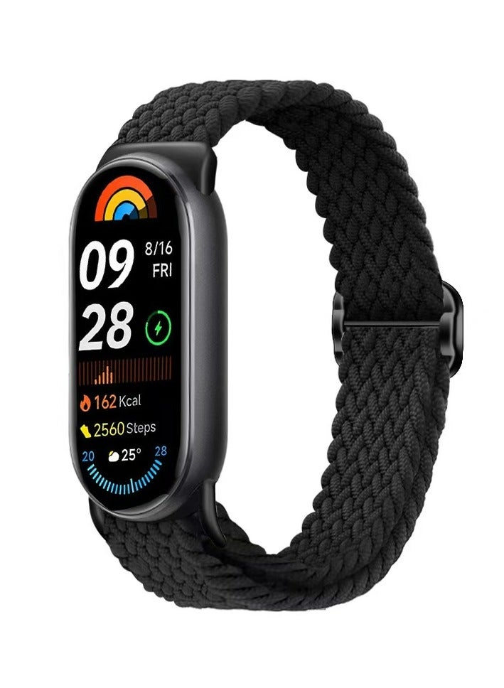 Braided Nylon Fabric Strap Replacement For Xiaomi MI Band 9/MI Band 8,Adjustable Solo Loop Elastic Nylon Band for Women Men,Black - Image 1