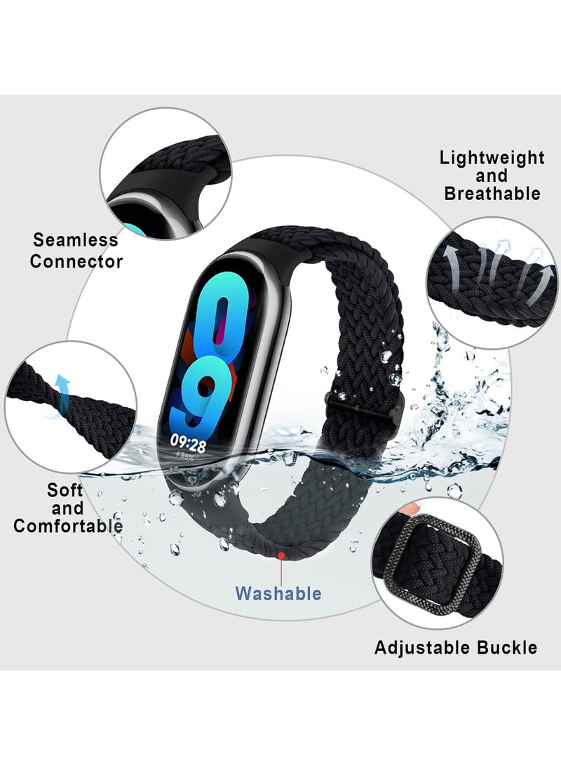 Braided Nylon Fabric Strap Replacement For Xiaomi MI Band 9/MI Band 8,Adjustable Solo Loop Elastic Nylon Band for Women Men,Black - Image 2