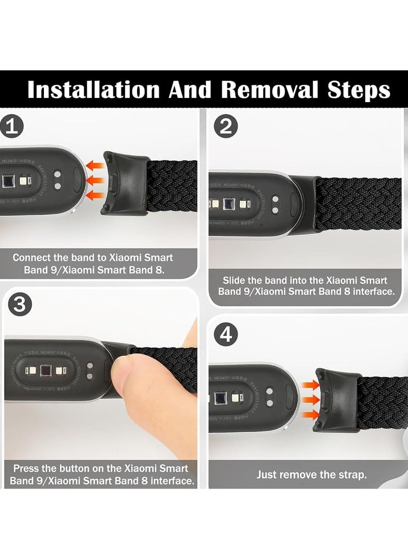 Braided Nylon Fabric Strap Replacement For Xiaomi MI Band 9/MI Band 8,Adjustable Solo Loop Elastic Nylon Band for Women Men,Black - Image 5