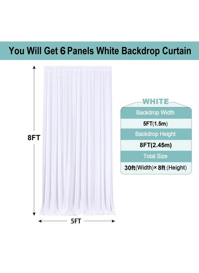 NSSONBEN - 30ft x 8ft Wrinkle Free White Backdrop Curtains for Weddings Parties, 6 Panels 5x10ft Soft Silky Polyester White Photo Backdrop Drapes Back Drop Cloth for Birthday Christmas Photography Background - Image 1