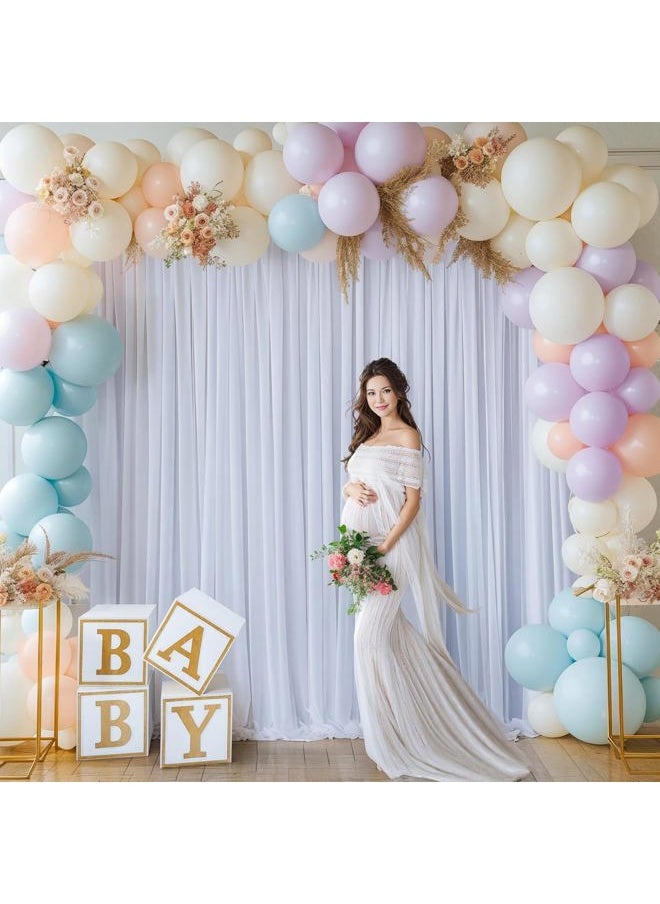 NSSONBEN - 30ft x 8ft Wrinkle Free White Backdrop Curtains for Weddings Parties, 6 Panels 5x10ft Soft Silky Polyester White Photo Backdrop Drapes Back Drop Cloth for Birthday Christmas Photography Background - Image 1