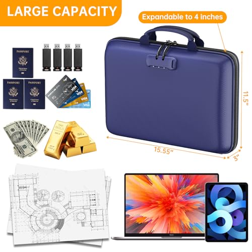 DocSafe Fireproof File Organizer with Lock, Hard-Shell Case Fireproof Document Box with 13 Pocket Accordion File Folder, Portable Home Office Travel Safe Storage for Important Documents Laptop Blue - Image 4