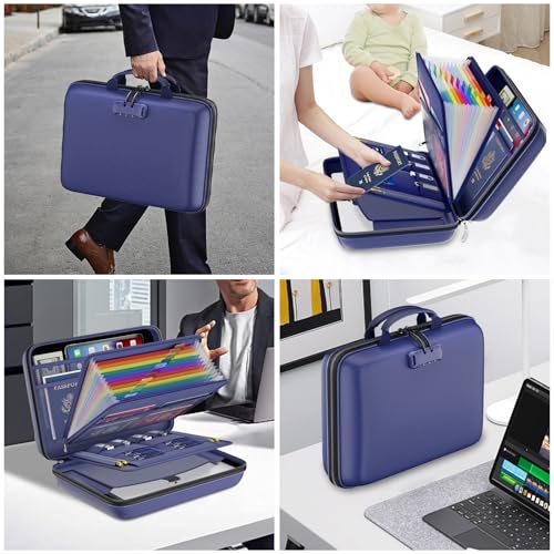 DocSafe Fireproof File Organizer with Lock, Hard-Shell Case Fireproof Document Box with 13 Pocket Accordion File Folder, Portable Home Office Travel Safe Storage for Important Documents Laptop Blue - Image 5