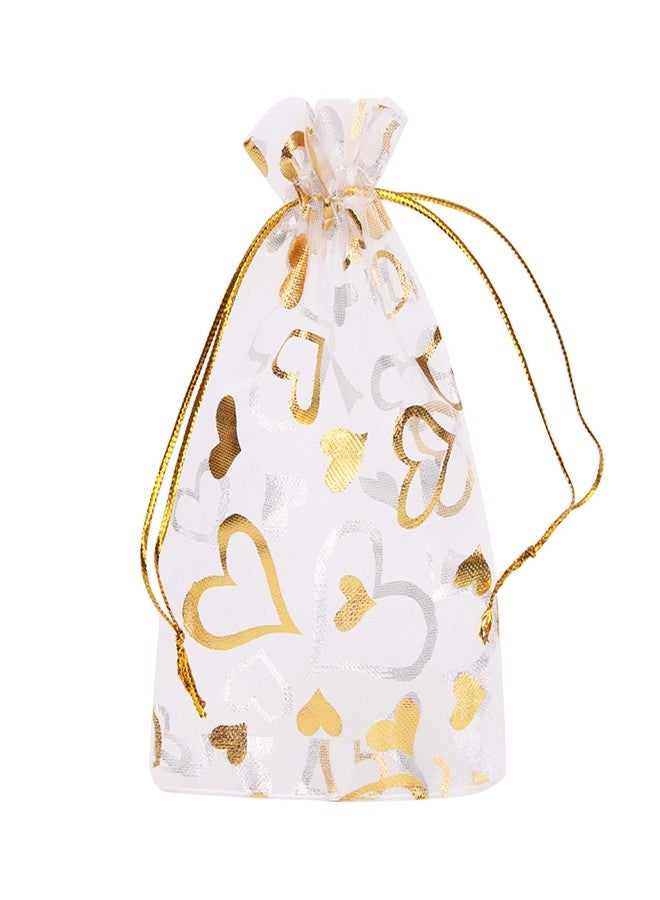 Volanic 100PCS 4X6 Inch Sheer Heart Organza Bags with Drawstring for Christmas Candy Jewelry Party Wedding Favor Gift Bag - Image 1