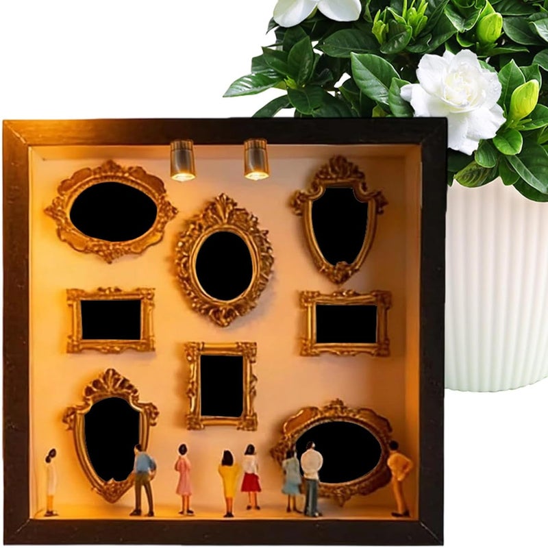Black Wooden Display Figurines Mini Museum Shelf Set Handcrafted Rustic Home Decor - Image 1