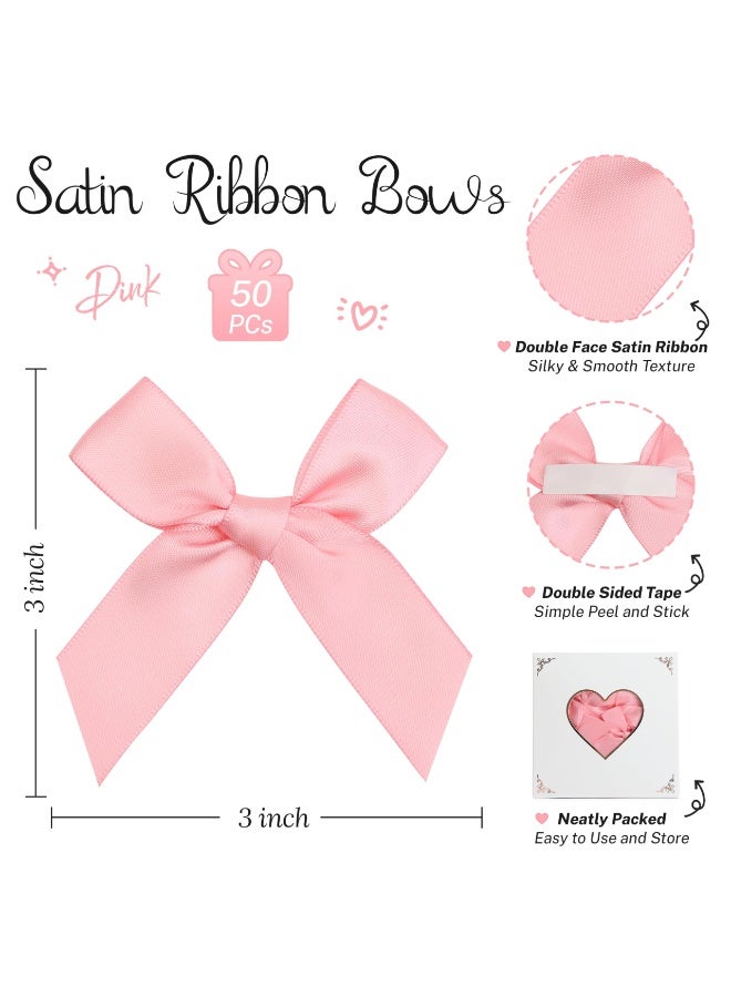 أوشيما 50 قطعة من رباطات اللمسة الوردية للرضع، مزودة بشرائط لاصقة ذاتية التصاق، ورباطات صغيرة وردية زخرفية بطول 3 بوصات، مصنوعة مسبقًا، للاستخدام في الحرف اليدوية، وتغليف الهدايا، والزينة في حفلات عيد الميلاد ولễ الزفاف للرضع - Image 2