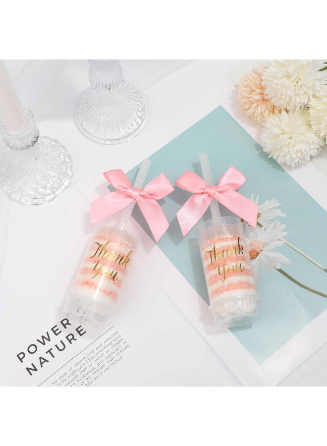 أوشيما 50 قطعة من رباطات اللمسة الوردية للرضع، مزودة بشرائط لاصقة ذاتية التصاق، ورباطات صغيرة وردية زخرفية بطول 3 بوصات، مصنوعة مسبقًا، للاستخدام في الحرف اليدوية، وتغليف الهدايا، والزينة في حفلات عيد الميلاد ولễ الزفاف للرضع - Image 3