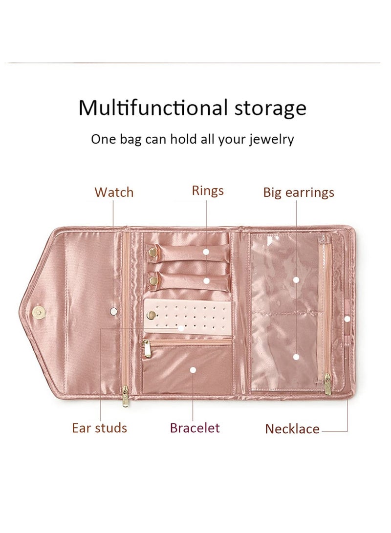 Velvet Travel Jewelry Organizer Roll for Women and Girls - Stylish Pink Jewelry Bag, Perfect for Travel and Ideal New Year Gift. - Image 2