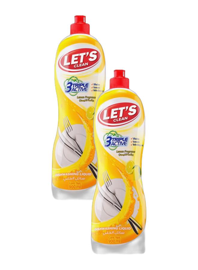 LET'S CLEAN Dishwashing Liquid Lemon 900ml, Pack of 2