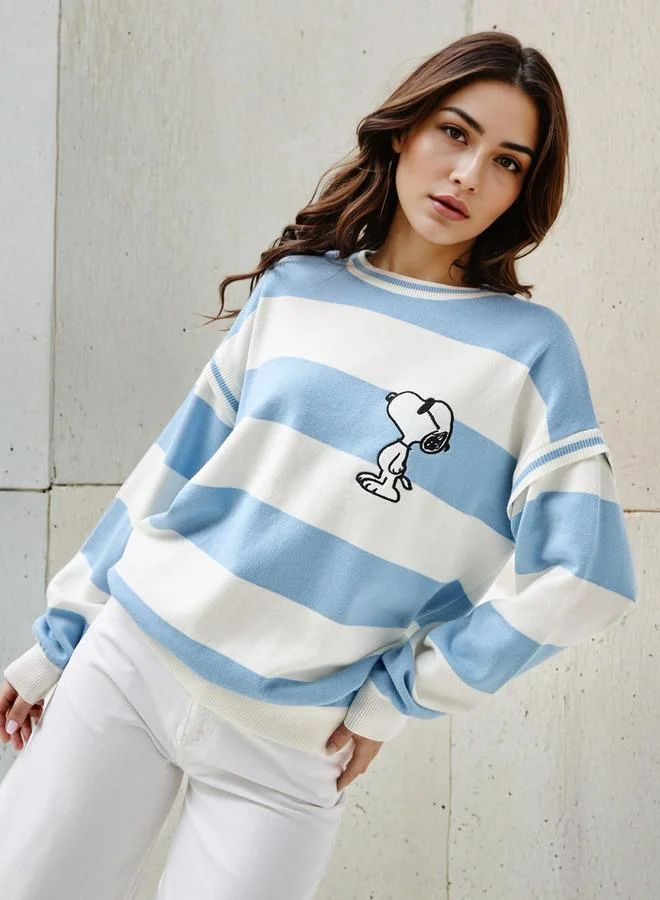 Snoopy Embroidered Crew Neck Jumper