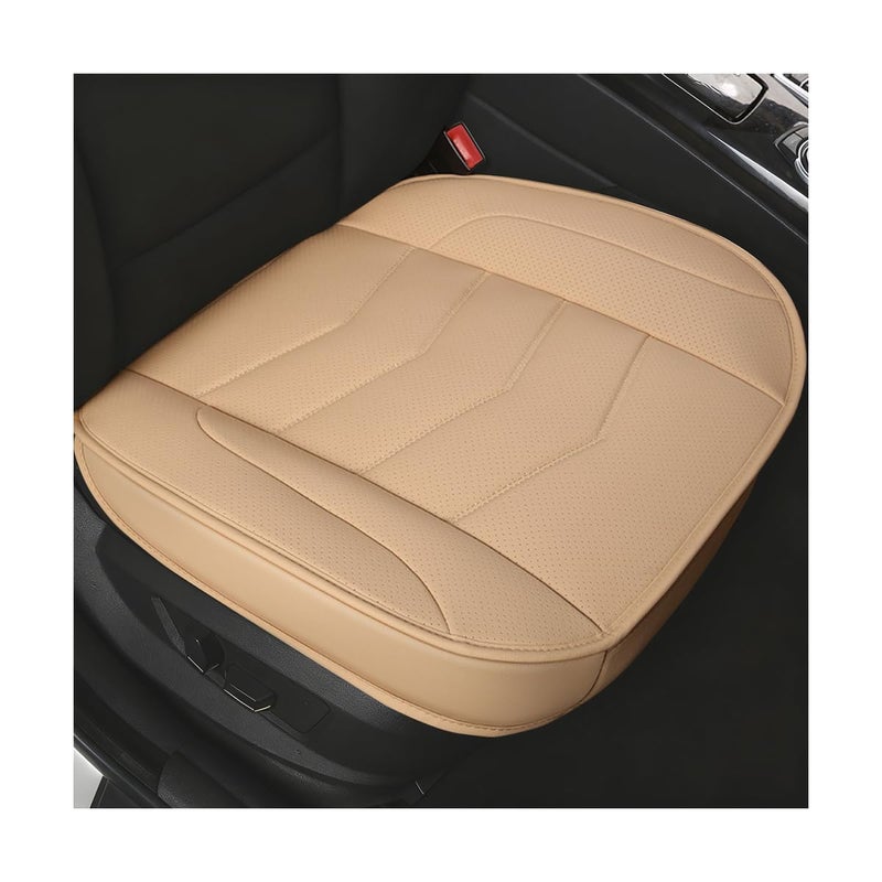 Sandfren Car Front Bottom Seat Cover Leather Breathable Driver Bottom Seat Protector with Storage Pocket AntiSlip Full Wrapped Automotive Chair Cushion Mat Universal for Truck Van RV Beige - Image 3
